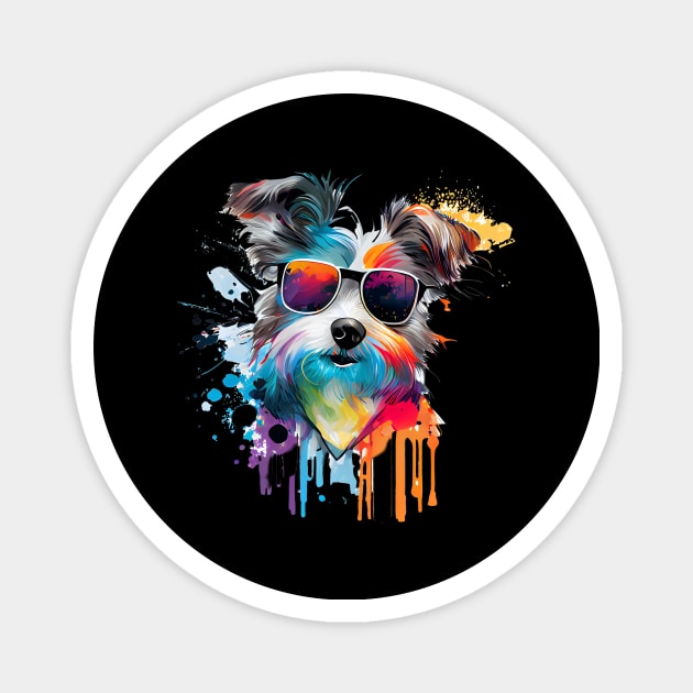 Colourful Cool Yorkshire Terrier Dog with Sunglasses Magnet by MLArtifex